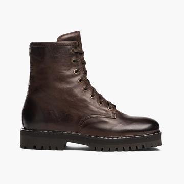 Stivali Stringati Thursday Boots Combat Pelle Donna Marroni | IT411KOR